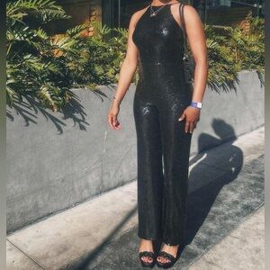Elegant Black Sequin Jumpsuit